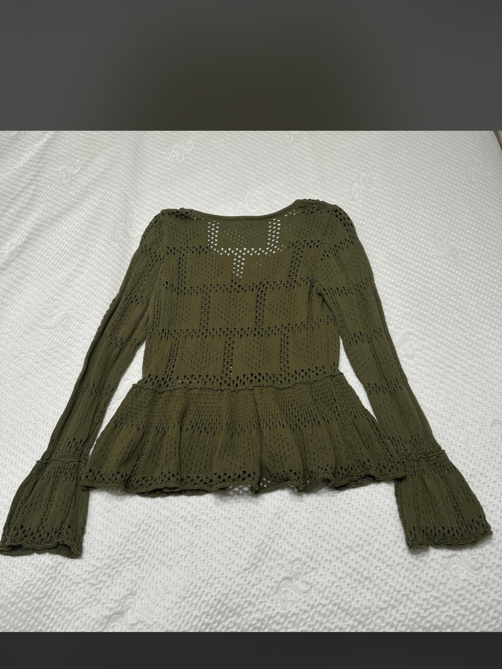 Pilcro Olive Crochet Peplum Sweater Top